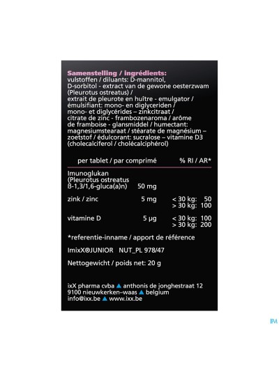 Imixx Junior Framboos Kauwtabl 30
