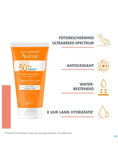 Avene Zon Spf50+ Creme Zonder Parfum 50ml