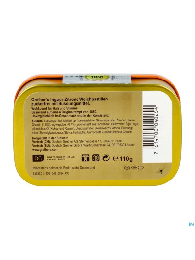 Grether's Pastilles Gingembre-citron S/sucre 110g