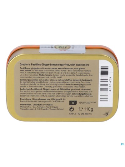 Grether's Suikervrij Pastilles Gember-citroen 110g