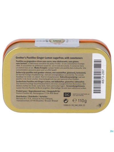 Grether's Pastilles Gingembre-citron S/sucre 110g